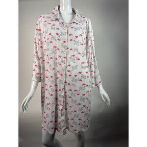 Flamingo Print Button-Up Nightshirt By I. Appel XL Polyester/Spandex Blend Made